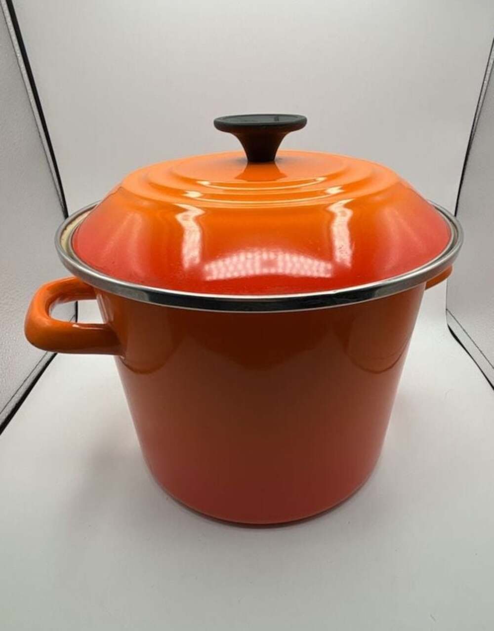 Vintage Le Creuset Flame Orange Enamel Steel Stock Pot with Lid